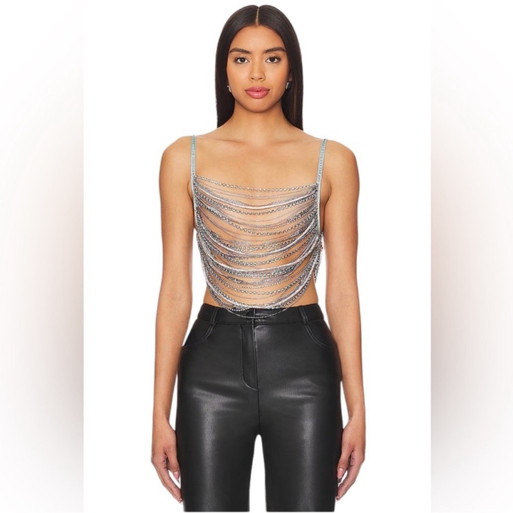 h:ours Milana Rhinestone Top Multi Mint Crystals Sexy S NWT $268